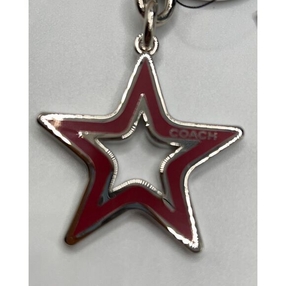 Red Silver Cut Out Star COACH Gold Key Chain / Fob Purse Charm - Picture 4 of 5